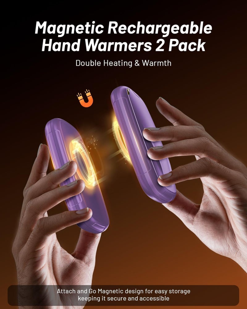 Aililan Hand Warmers Rechargeable 2 Pack, 3-Settings Rechargeable Hand Warmer, AI Smart Heating, Pocket Portable Electric Hands Warmer, Magnetic Handwarmers, A Winter for Kids and Loved Ones - Image 3